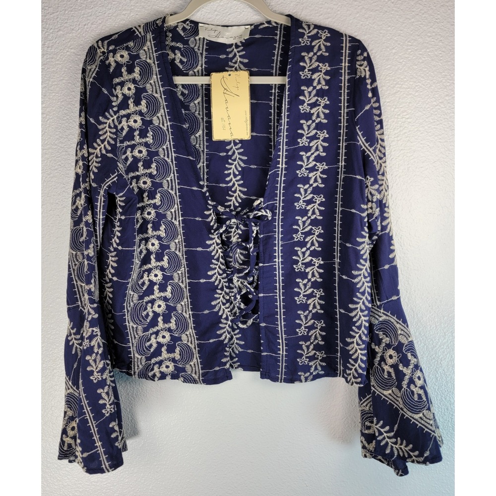 Vintage Boho Y2k Fairycore Dramatic Bell Sleeve Havana Med Embroidered Lace NWT